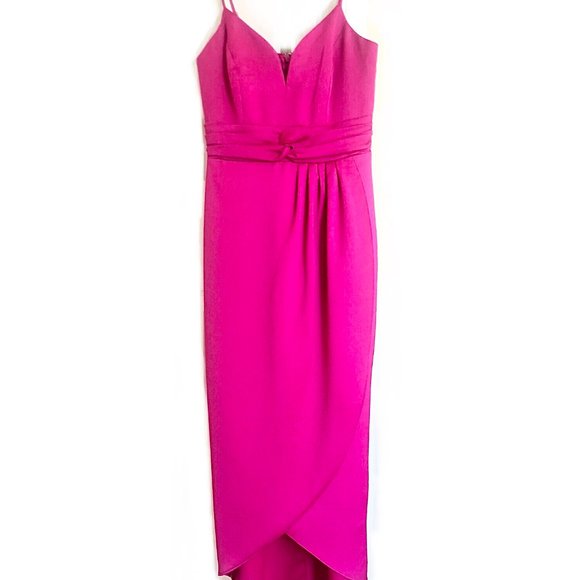 Express Pink Twist Front Knot Wrap Silk Hi-Lo CocktailDress Summer Wedding Guest - Picture 2 of 12